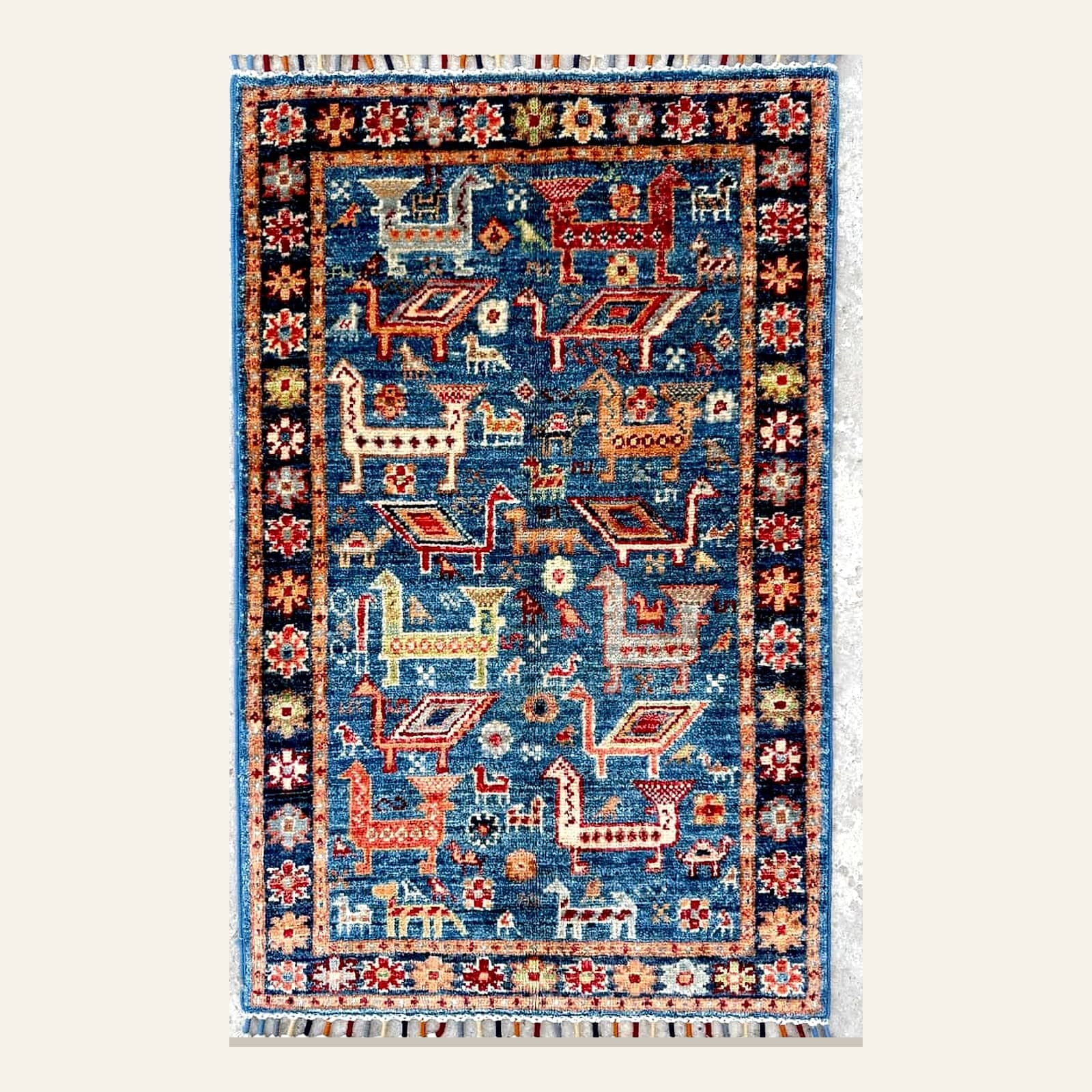 Afgani Blue Animals — Traditional Carpet by Awadh Carpet