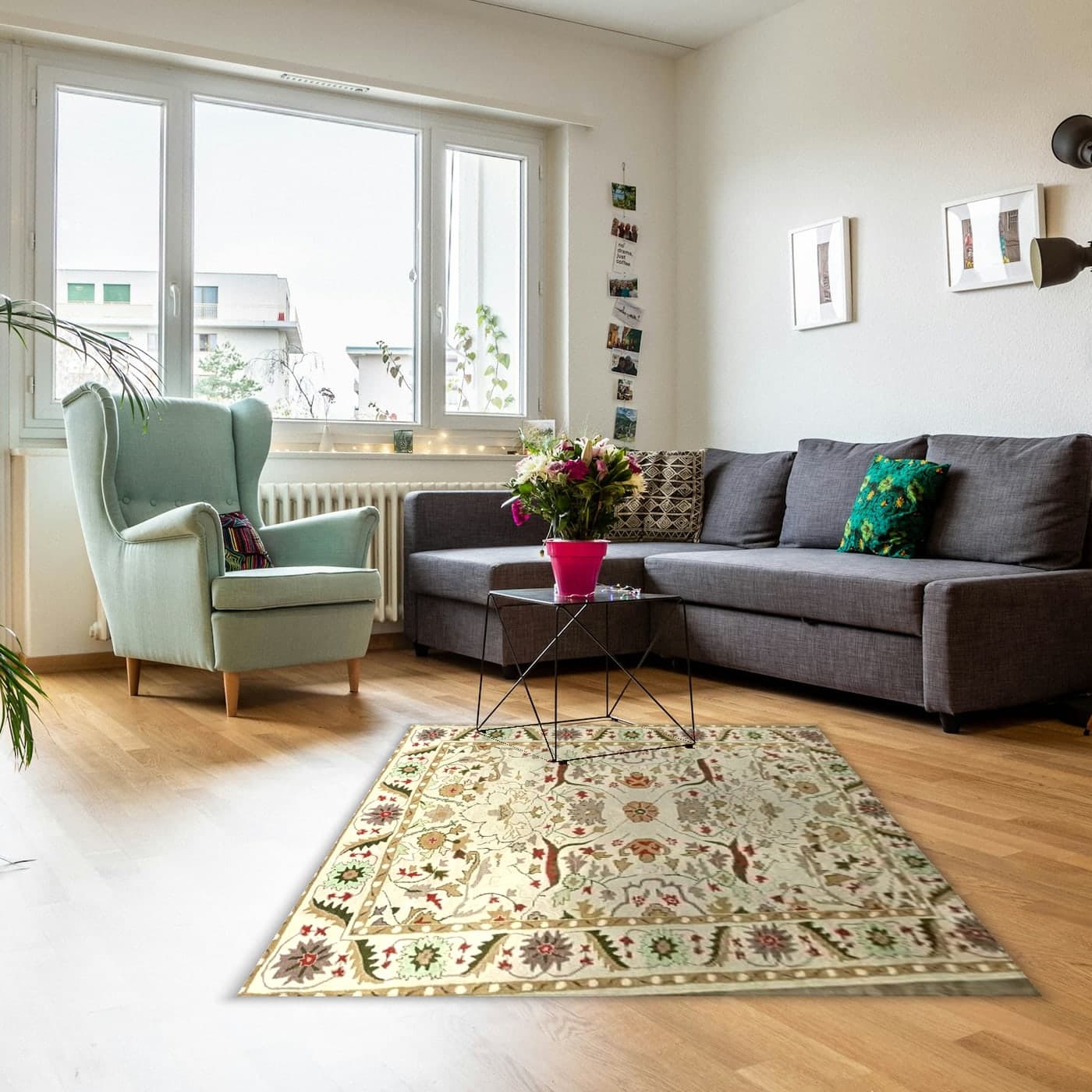 A custom hand-made carpet in a living room